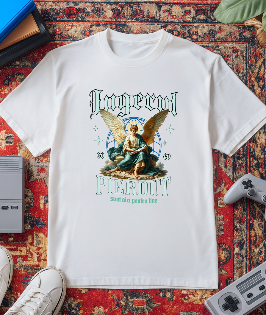 Tricou Femei, Barbati, Copii, Fata, Baiat, Unisex Personalizat Înger Stil Ortodox cu Text „Îngerul Pierdut, Sunt Aici Pentru Tine” - Cadou Personalizat Spiritual pentru Familie și Prieteni [2]