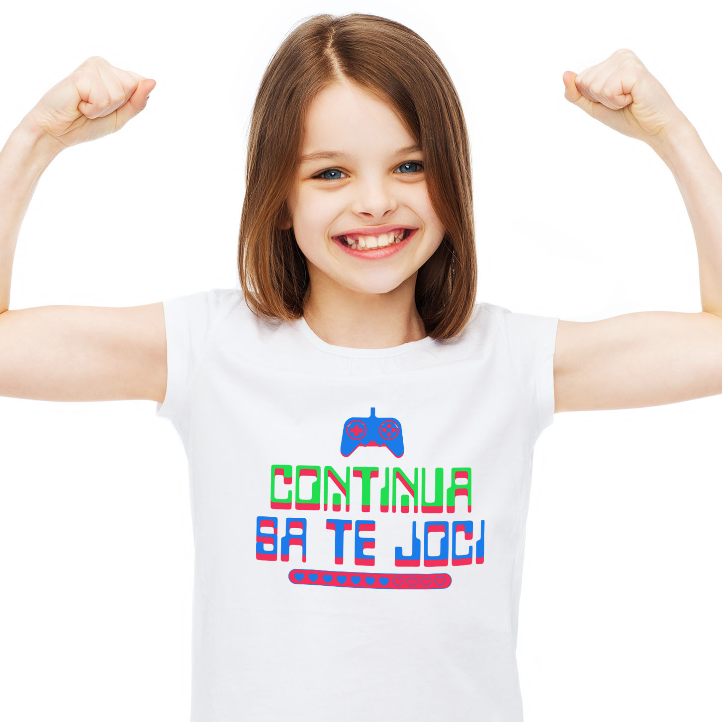 Lume Digitala - Tricou Femei, Barbati, Copii, Fata, Baiat, Unisex Personalizat Manetă PS cu Text „Continuă să te Joci” - Cadou Personalizat pentru Gamers și Iubitori ai Lumei Digitale