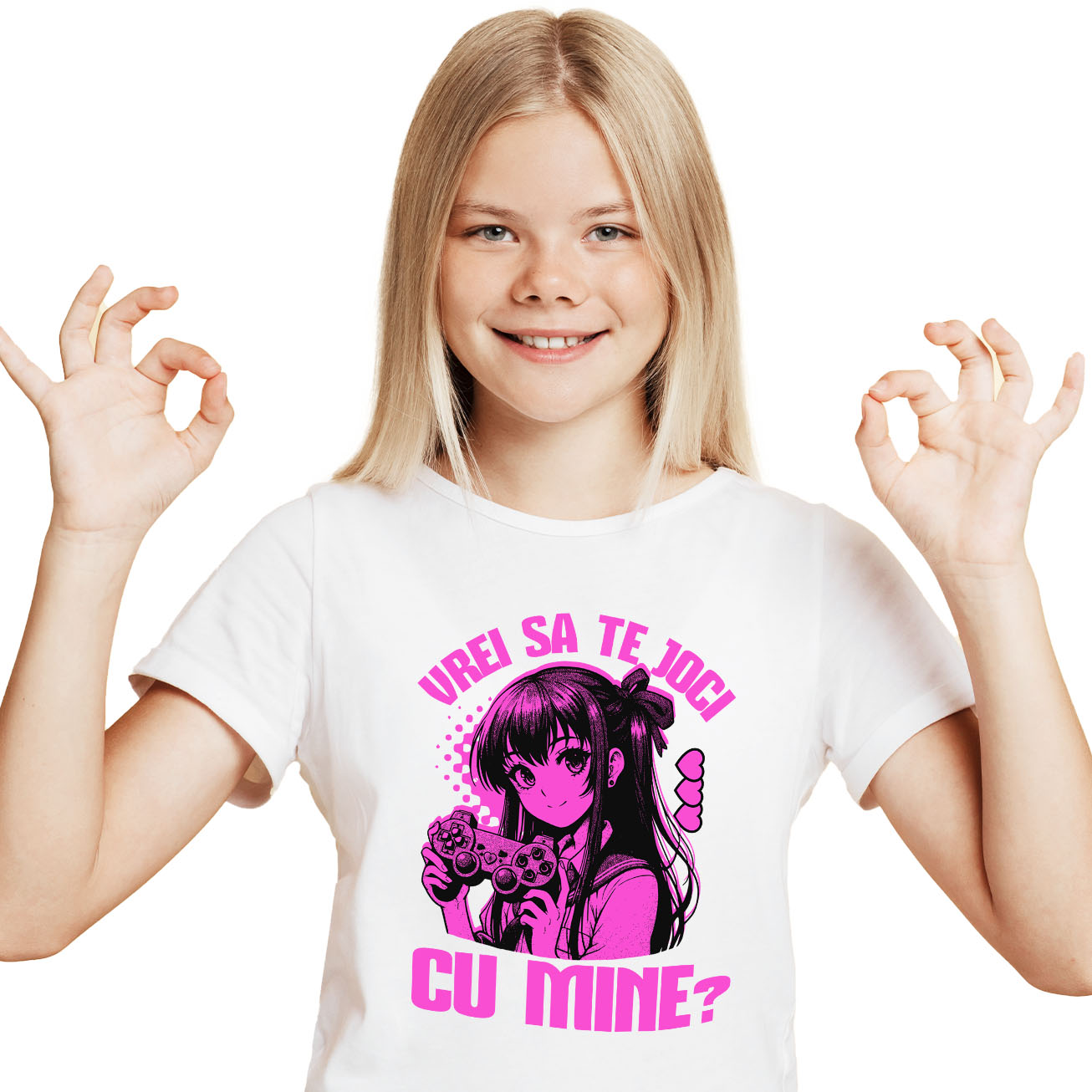 Lume Digitala - Tricou Femei, Barbati, Copii, Fata, Baiat, Unisex Personalizat Fată Stil Anime cu Manetă de Jocuri Video - Cadou Personalizat „Vrei Să Te Joce Cu Mine?” pentru Familie și Prieteni