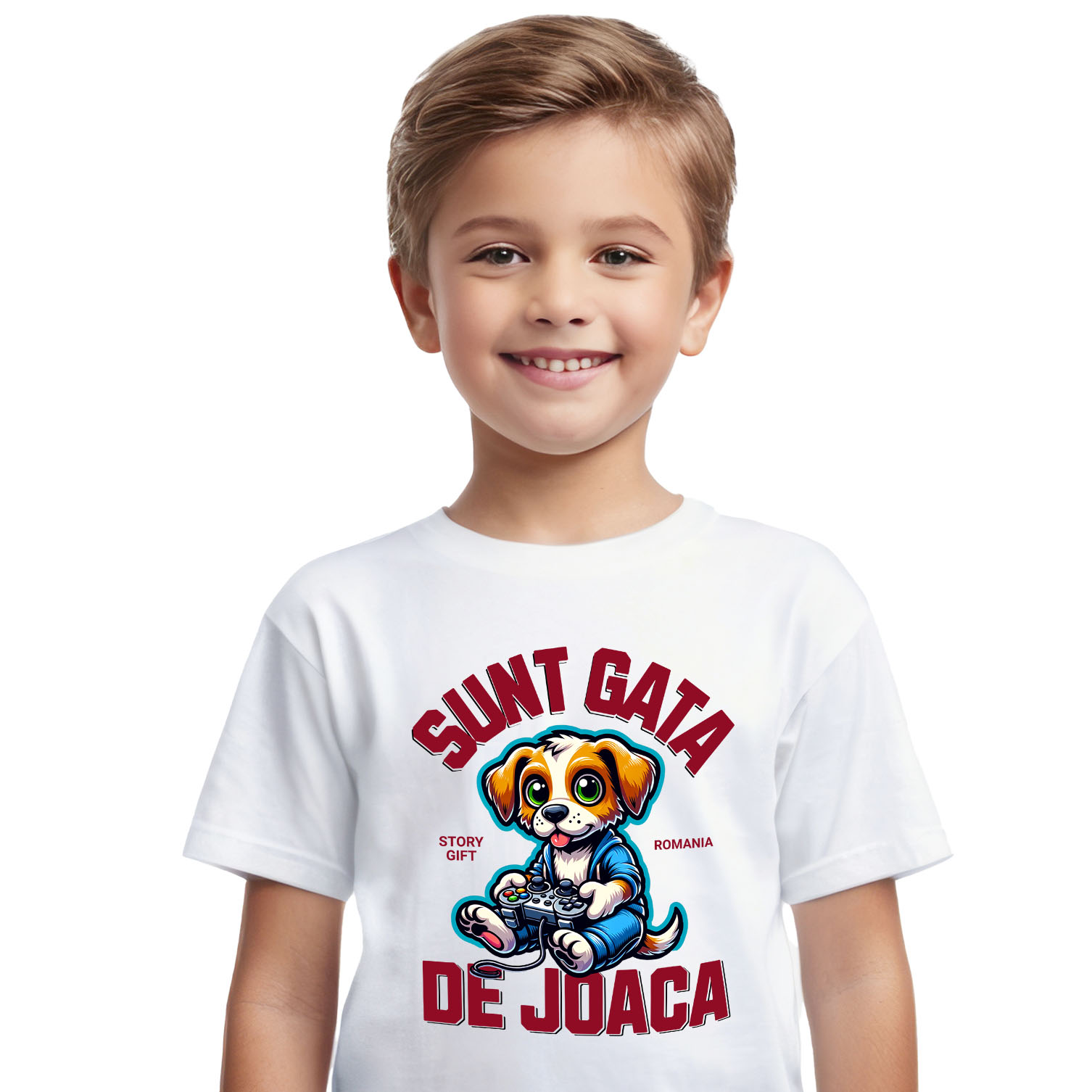 Tricou Femei, Barbati, Copii, Fata, Baiat, Unisex Personalizat Câine cu Manetă Jocuri Video „Sunt Gata de Joacă” - Cadou Personalizat pentru Familie și Prieteni [1]
