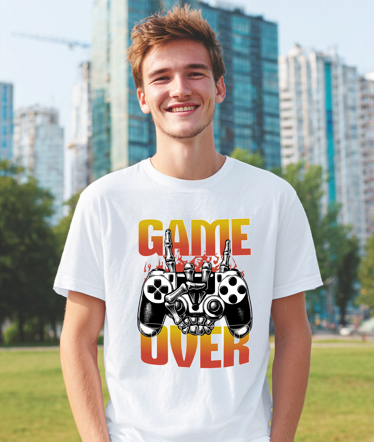Tricou Femei, Barbati, Copii, Fata, Baiat, Unisex Personalizat Manetă Joc Video cu Mâna Schelet „Game Over” - Cadou Personalizat pentru Gameri și Familie [1]