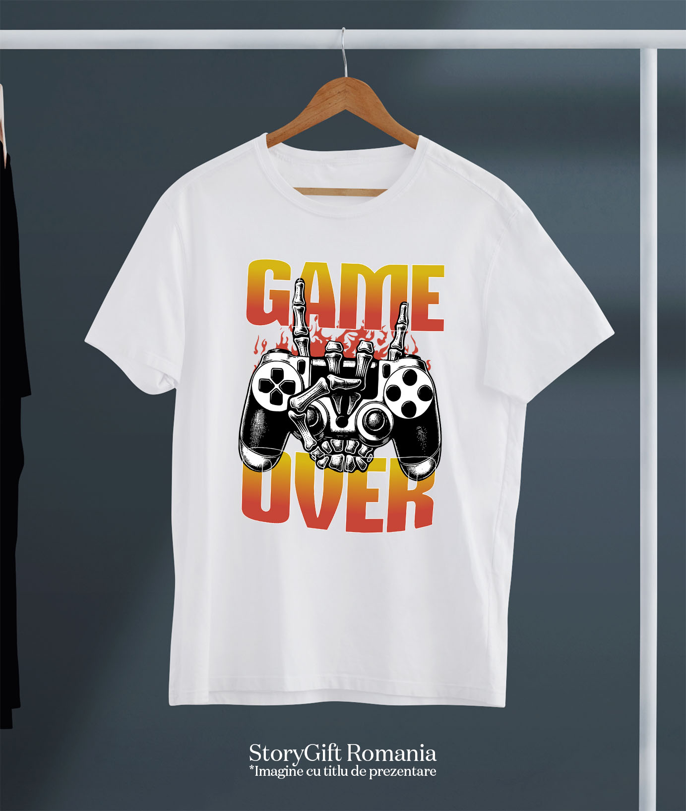 Tricou Femei, Barbati, Copii, Fata, Baiat, Unisex Personalizat Manetă Joc Video cu Mâna Schelet „Game Over” - Cadou Personalizat pentru Gameri și Familie [2]