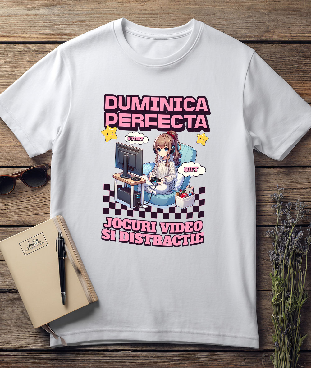 Tricou Femei, Barbati, Copii, Fata, Baiat, Unisex Personalizat Fată Stil Anime „Duminica Perfectă” - Cadou Personalizat pentru Iubitorii de Jocuri Video și Familie [2]