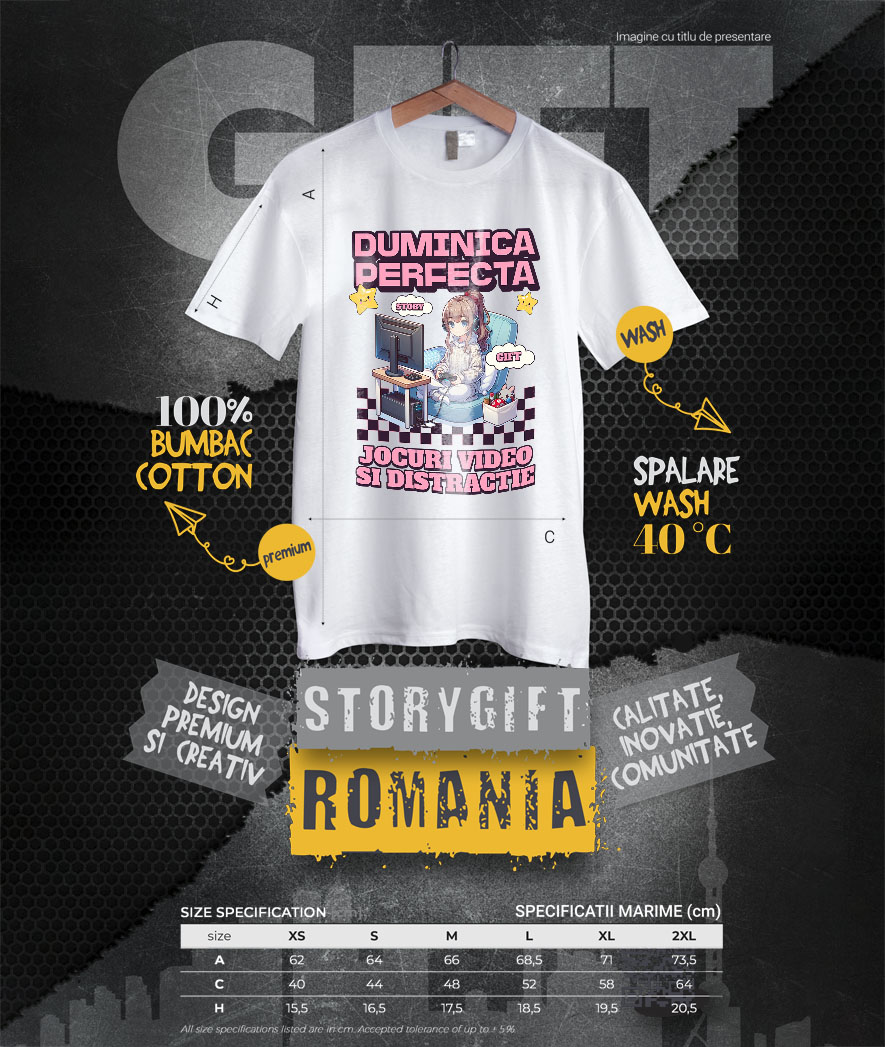 Tricou Femei, Barbati, Copii, Fata, Baiat, Unisex Personalizat Fată Stil Anime „Duminica Perfectă” - Cadou Personalizat pentru Iubitorii de Jocuri Video și Familie [3]