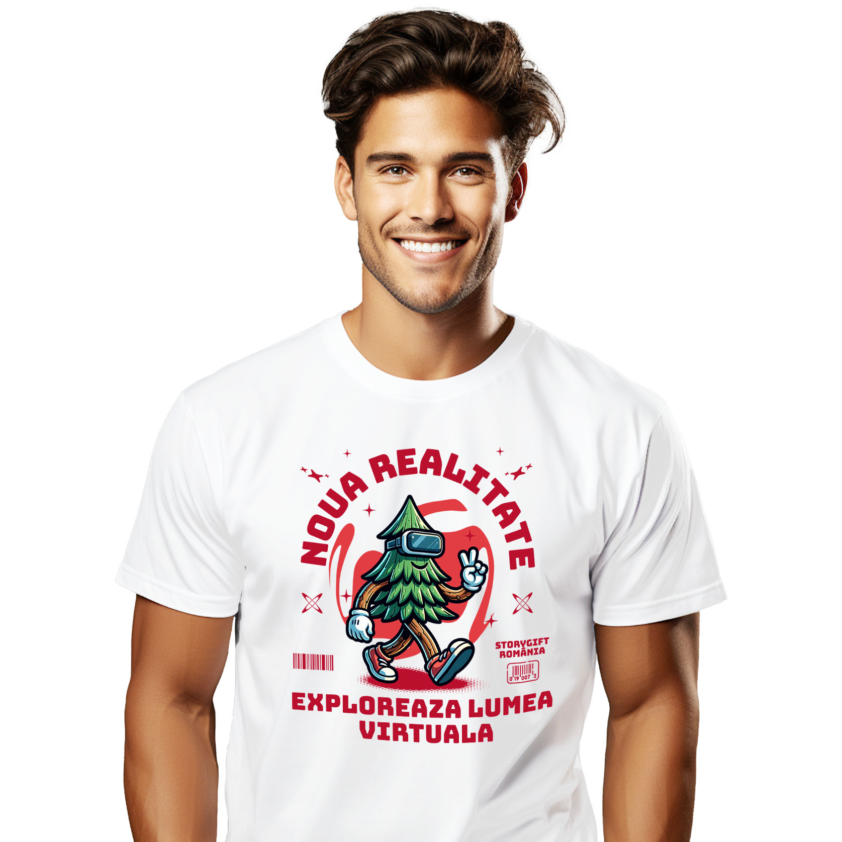 Lume Digitala - Tricou Femei, Barbati, Copii, Fata, Baiat, Unisex Personalizat Brad Verde cu Ochelari VR „Noua Realitate” - Cadou Personalizat pentru Iubitorii de Gaming și Tehnologie VR