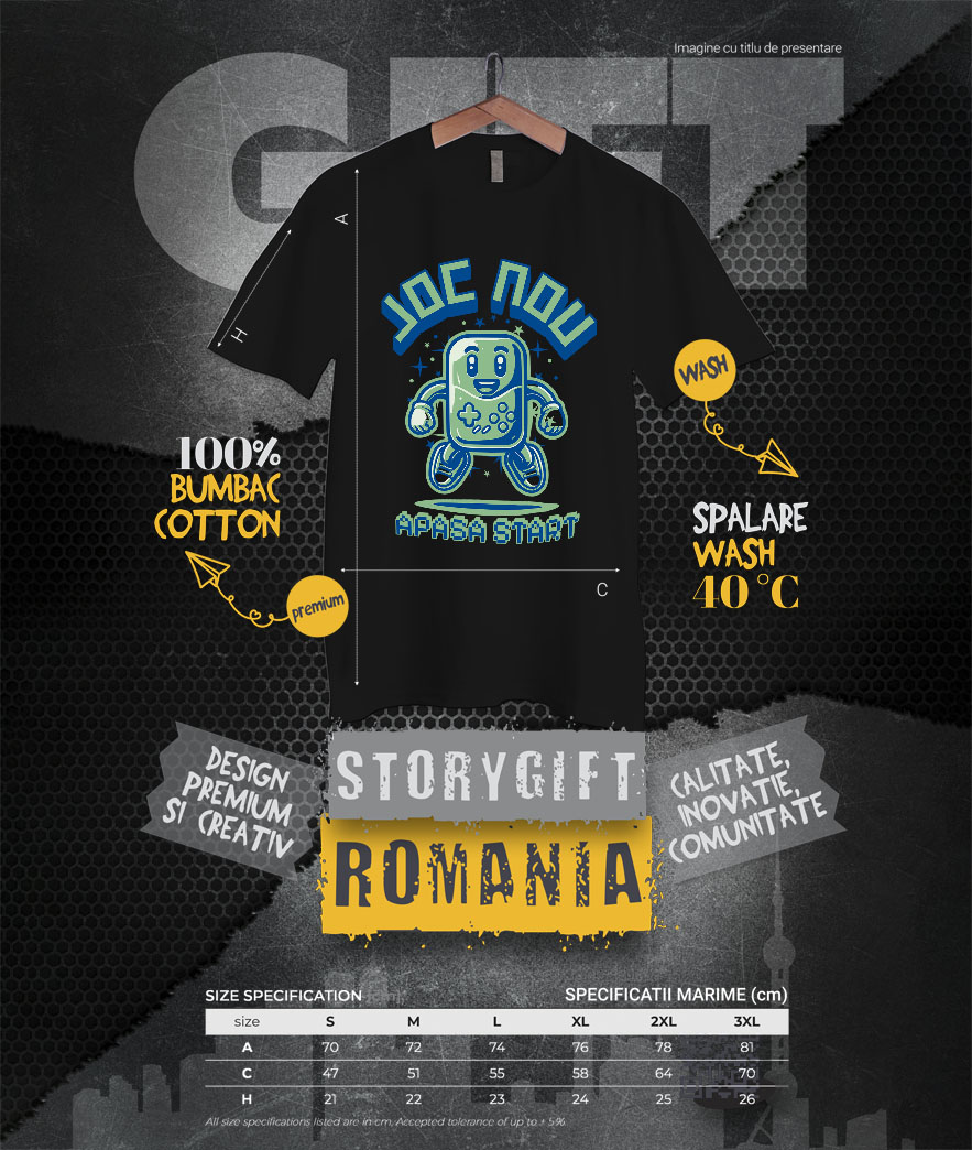 Tricou Femei, Barbati, Copii, Fata, Baiat, Unisex Personalizat Manetă Jocuri Vintage „Joc Nou Apasă Start” - Cadou Personalizat Retro pentru Iubitorii de Gaming [3]