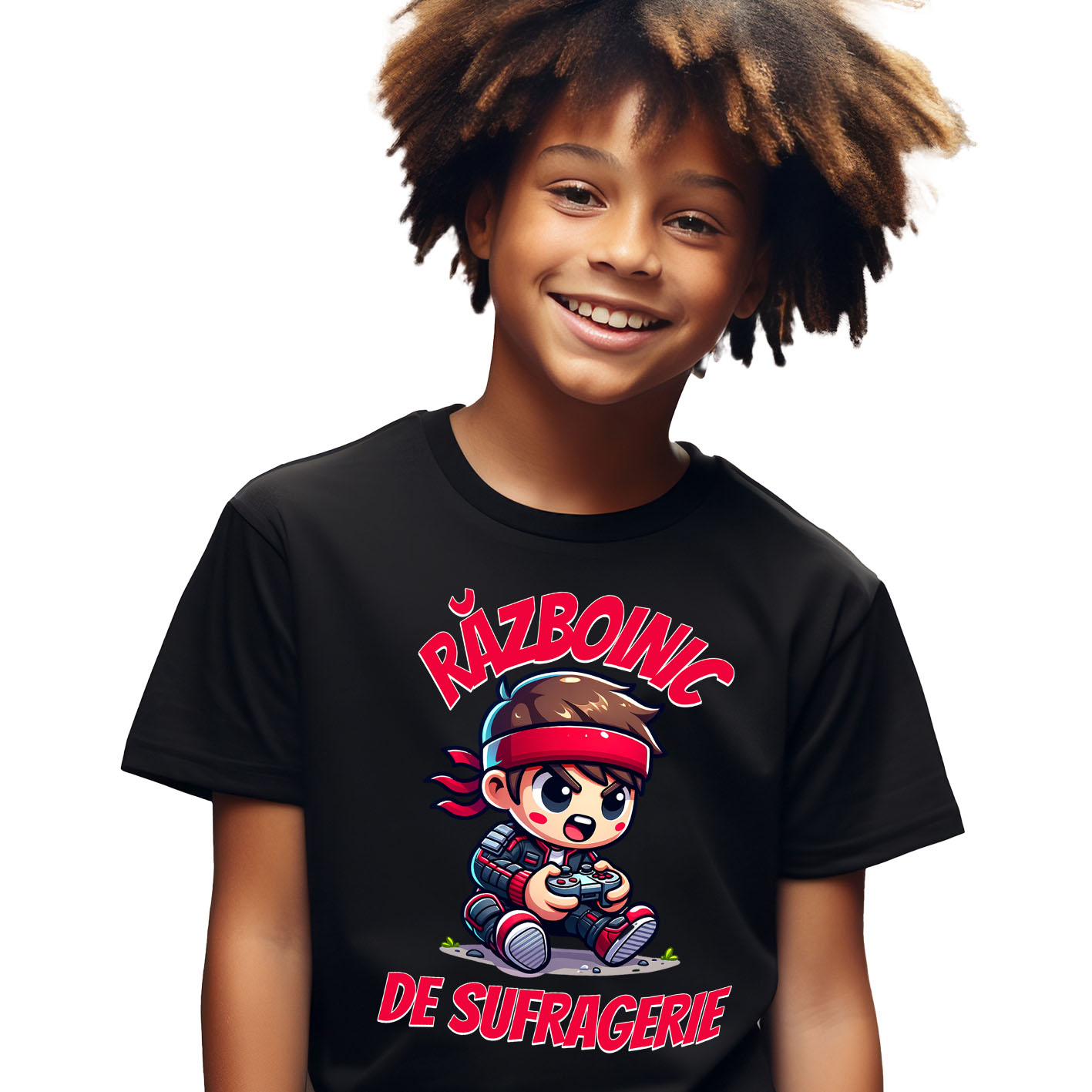 Lume Digitala - Tricou Femei, Barbati, Copii, Fata, Baiat, Unisex Personalizat Băiat Copil cu Manetă Jocuri Video „Razboinic de Sufragerie” - Cadou Personalizat pentru Gamerii Tineri