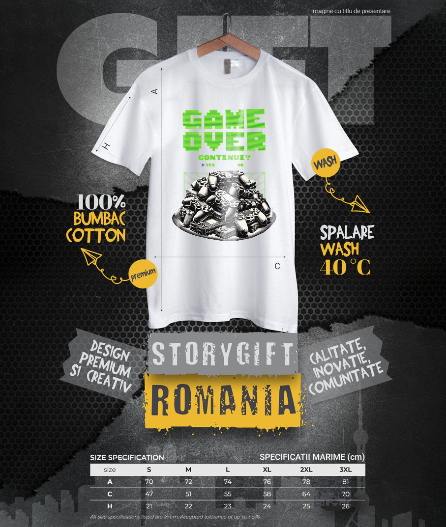 Tricou Femei, Barbati, Copii, Fata, Baiat, Unisex Personalizat Game Over, Continui în Lumea Digitală - Cadou Personalizat Gamer [3]
