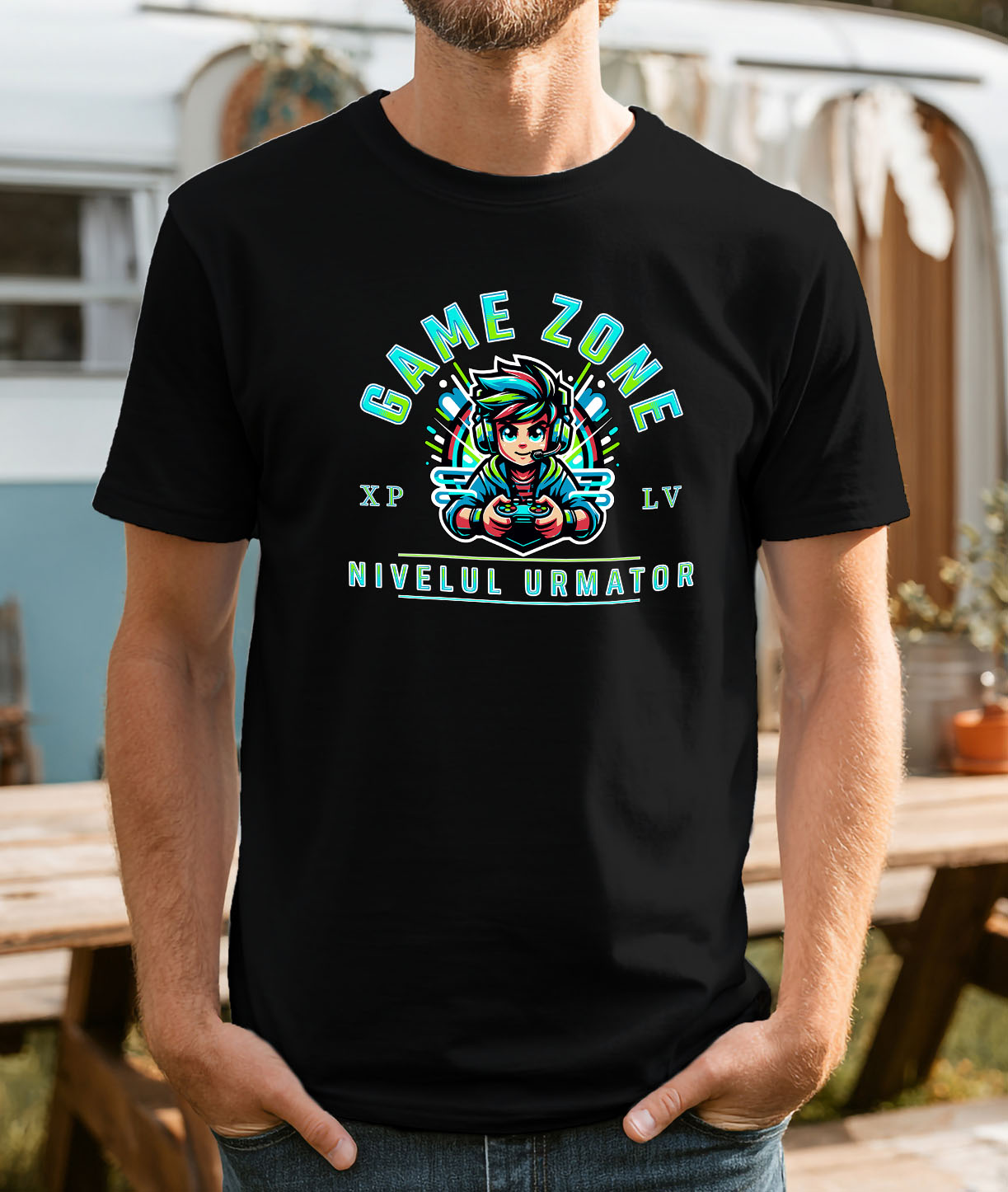 Tricou Femei, Barbati, Copii, Fata, Baiat, Unisex Personalizat Băiat Stil Anime Gamer - Game Zone Nivelul Următor - Cadou Personalizat pentru Gameri [1]