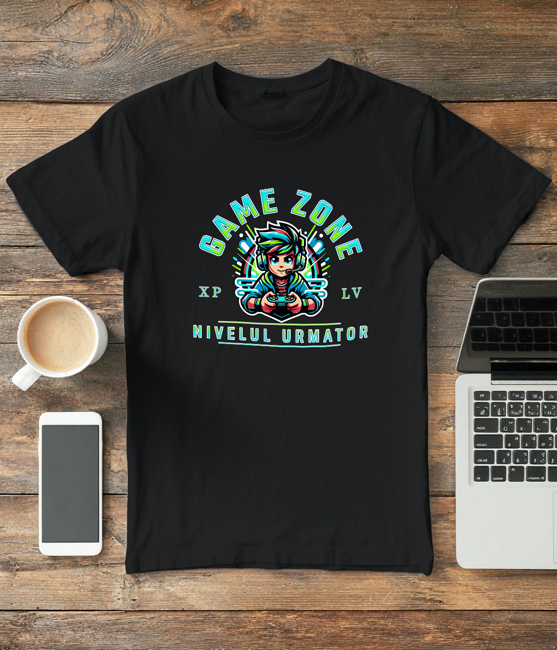 Tricou Femei, Barbati, Copii, Fata, Baiat, Unisex Personalizat Băiat Stil Anime Gamer - Game Zone Nivelul Următor - Cadou Personalizat pentru Gameri [2]