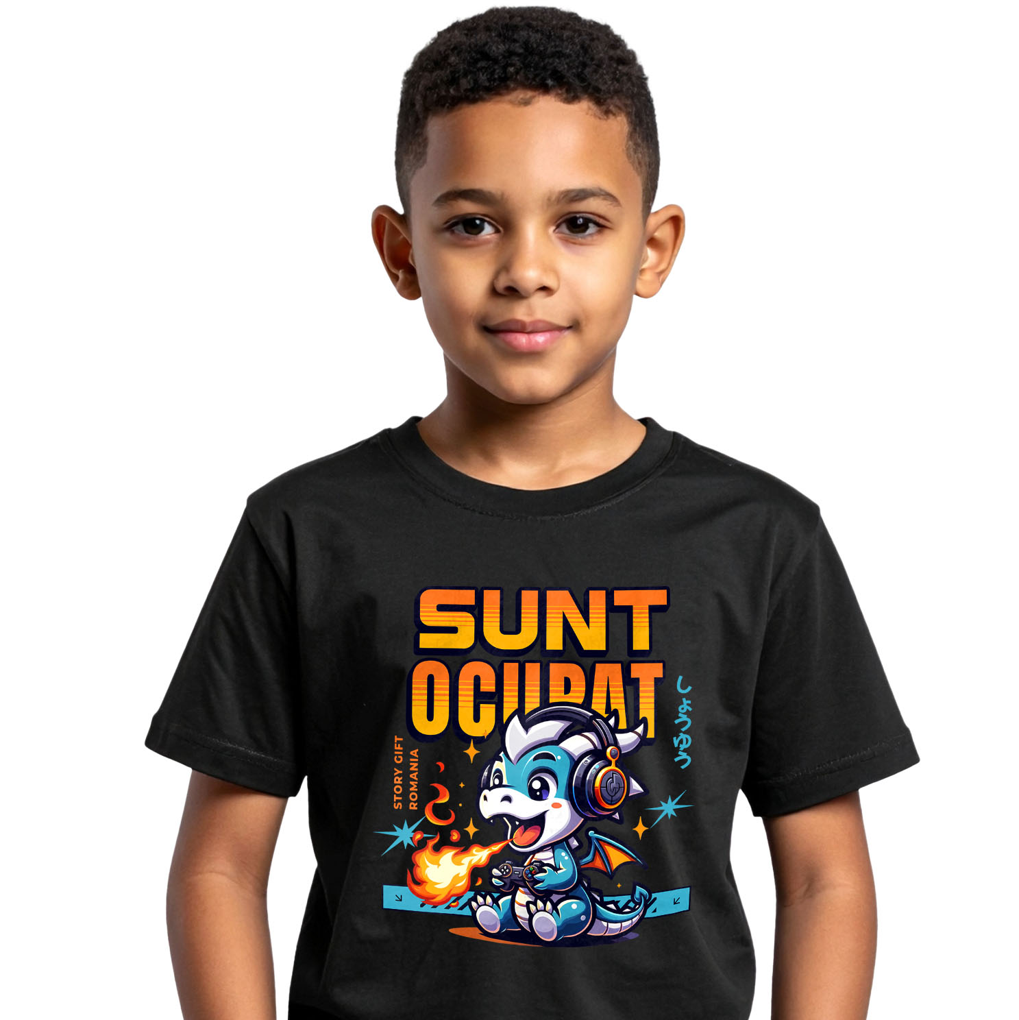 Lume Digitala - Tricou Femei, Barbati, Copii, Fata, Baiat, Unisex Personalizat Dragon Cu Flăcări și Căști Audio - Cadou Gamer Personalizat pentru Jocuri Video