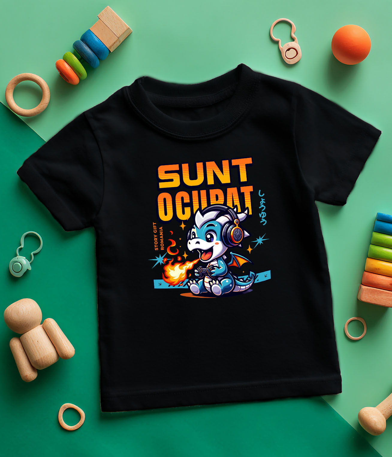 Tricou Femei, Barbati, Copii, Fata, Baiat, Unisex Personalizat Dragon Cu Flăcări și Căști Audio - Cadou Gamer Personalizat pentru Jocuri Video [4]