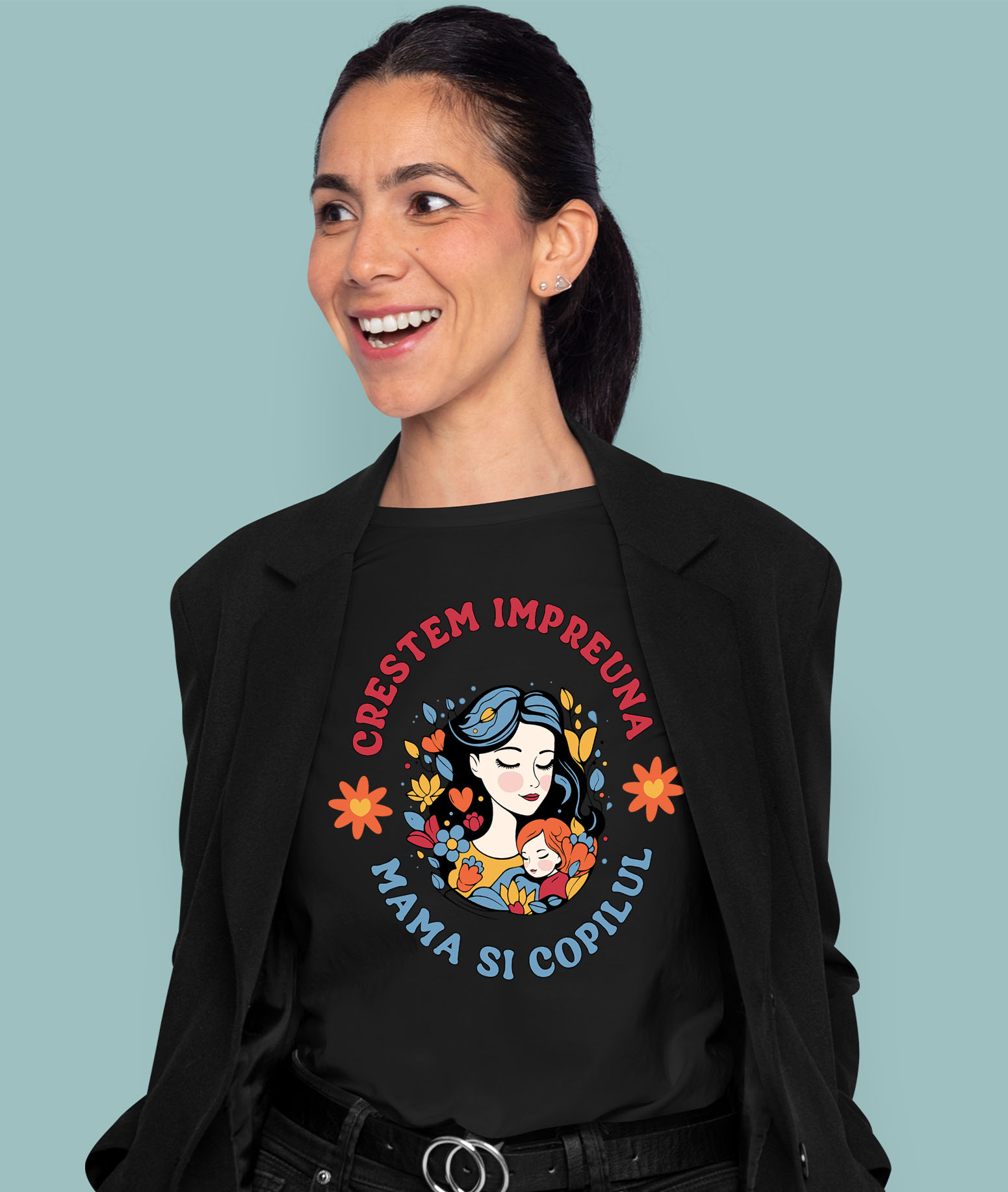 Tricou Femei, Barbati, Copii, Fata, Baiat, Unisex Personalizat "Femeie și Fata – Cadouri Personalizate Flori Colorate pentru Mama și Copil" [1]