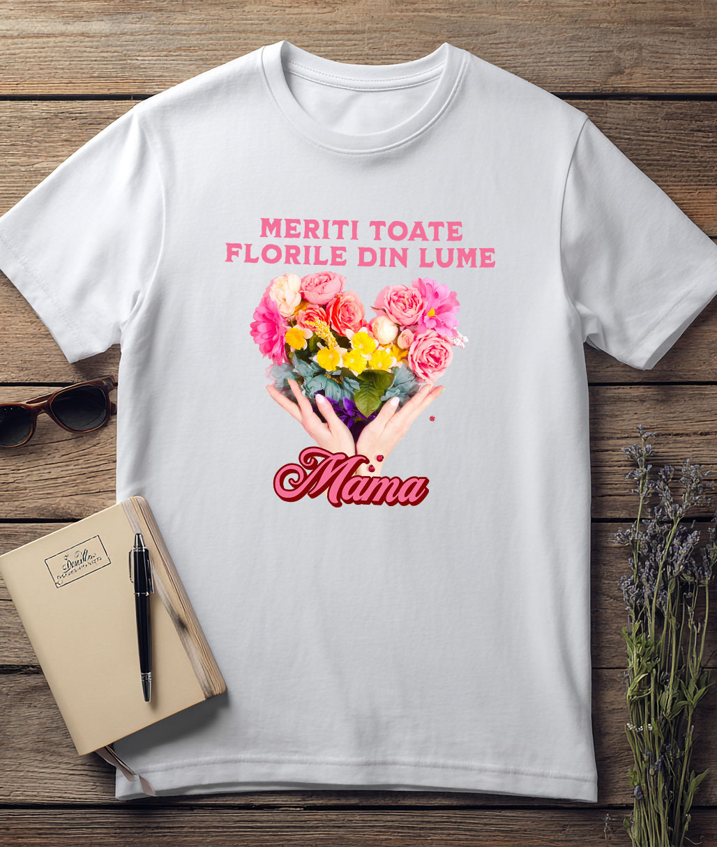 Tricou Femei, Barbati, Copii, Fata, Baiat, Unisex Personalizat "Inima din Flori Colorate – Cadouri Personalizate pentru Mama de Ziua Femeii" [2]