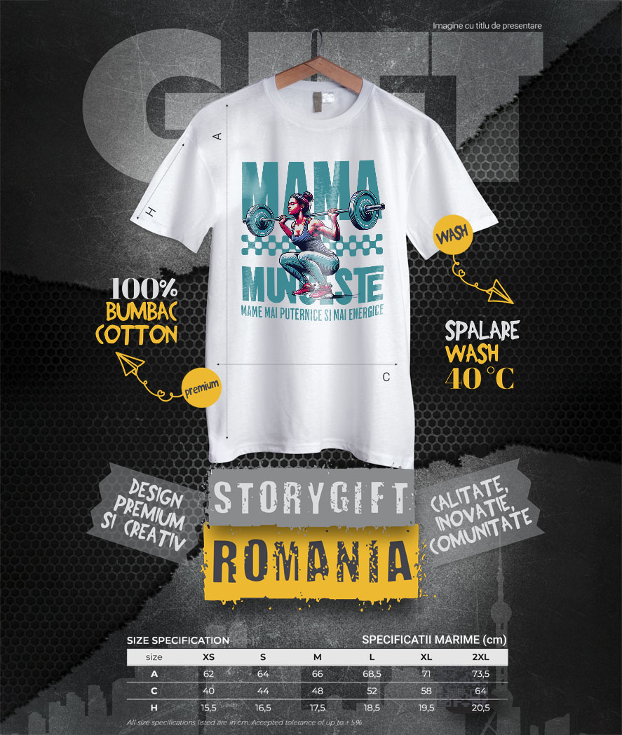 Tricou Femei, Barbati, Copii, Fata, Baiat, Unisex Personalizat "Femeie Puternică – Cadouri Personalizate pentru Mama Muncitoare și Energetică" [3]