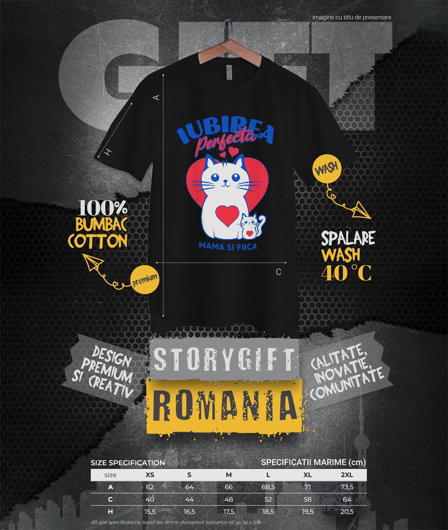 Tricou Femei, Barbati, Copii, Fata, Baiat, Unisex Personalizat "Iubirea Perfectă Mama și Fiică – Cadouri Personalizate cu Pisica Mama și Pui" [3]