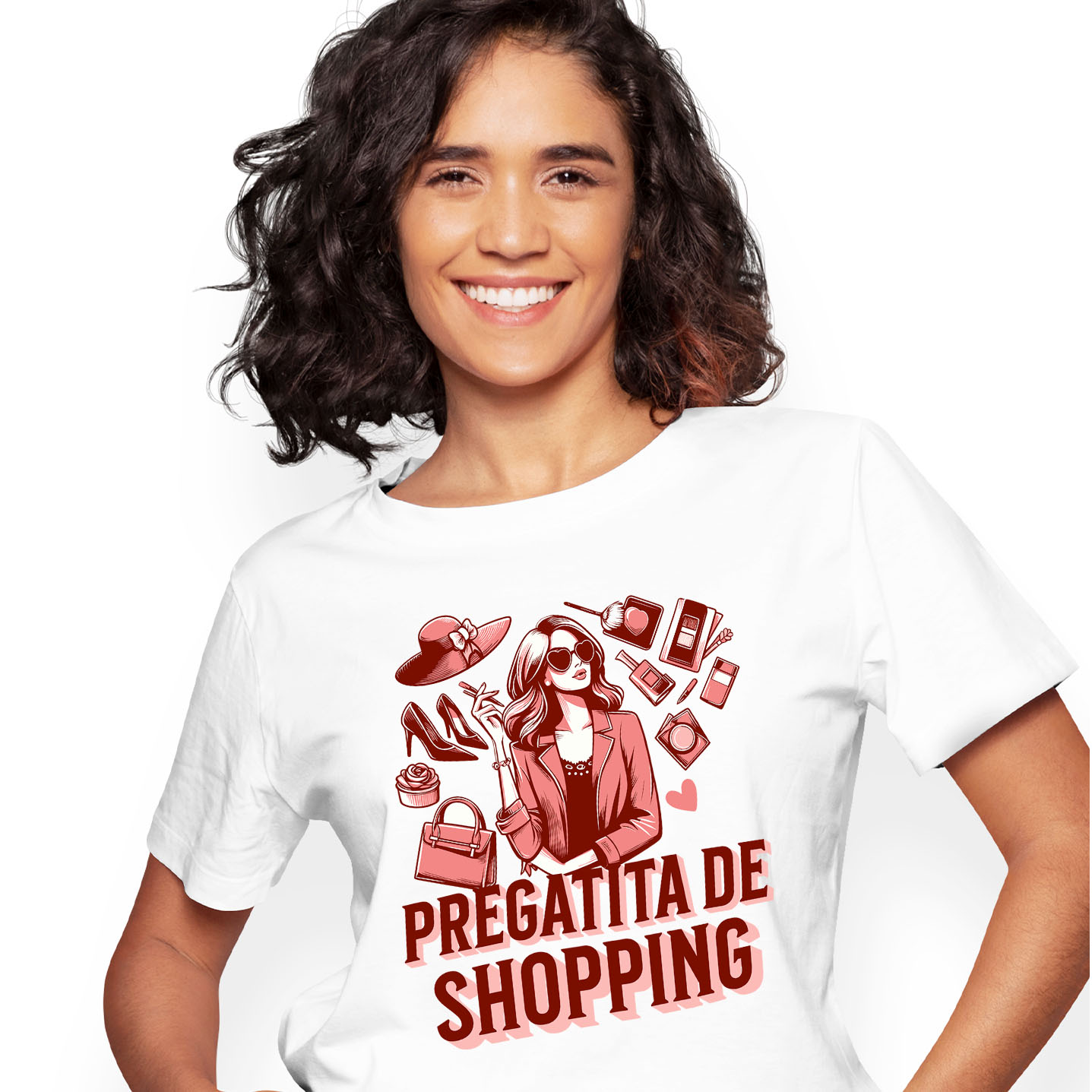 Mama - Tricou Femei, Barbati, Copii, Fata, Baiat, Unisex Personalizat "Femeie Iubitoare de Shopping – Cadouri Personalizate cu Pantofi, Pălărie și Geantă"