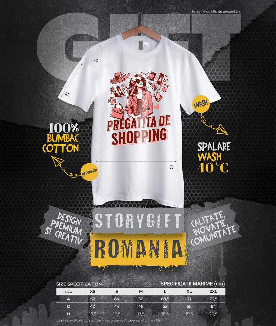 Tricou Femei, Barbati, Copii, Fata, Baiat, Unisex Personalizat "Femeie Iubitoare de Shopping – Cadouri Personalizate cu Pantofi, Pălărie și Geantă" [3]