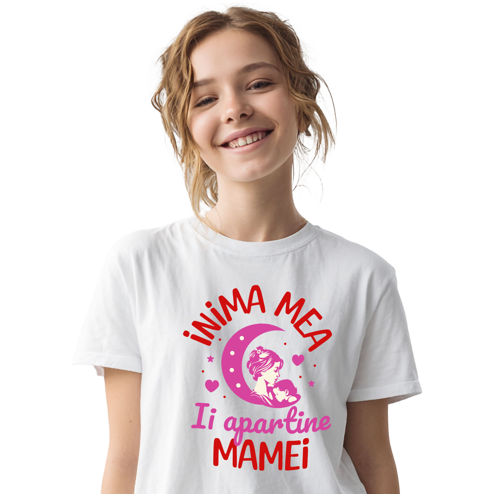 Tricou Femei, Barbati, Copii, Fata, Baiat, Unisex Personalizat "Inima Mea Îi Aparține Mamei – Cadouri Personalizate pentru Mama și Fiică" [1]