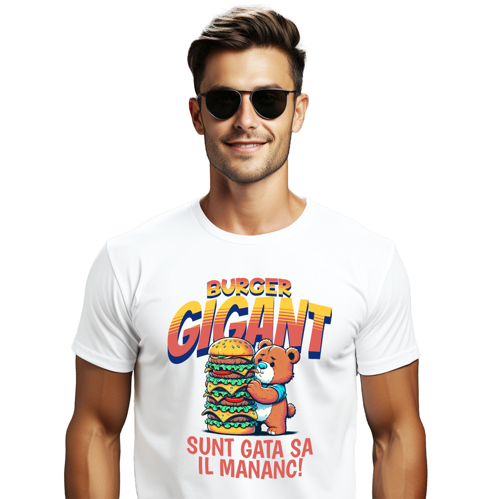 Tricou Femei, Barbati, Copii, Fata, Baiat, Unisex Personalizat Urs De Pluș cu Burger Gigant - Cadouri Amuzante pentru Copii și Familie cu Tematică Fast Food