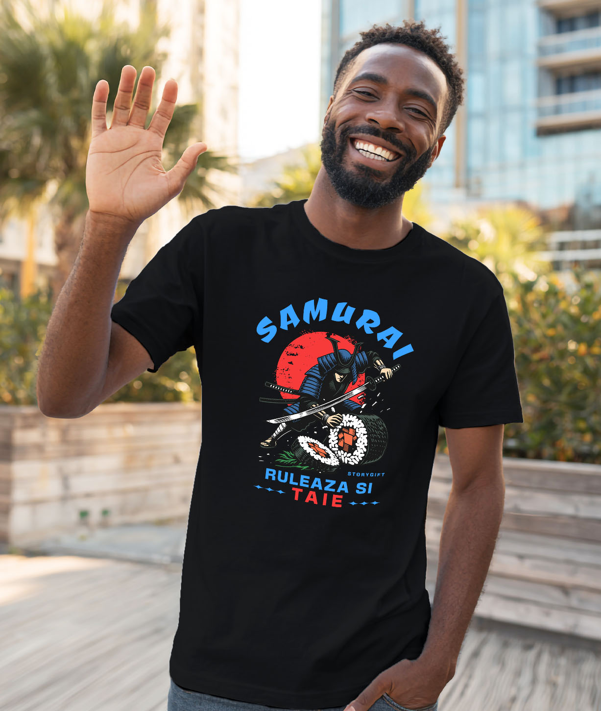 Tricou Femei, Barbati, Copii, Fata, Baiat, Unisex Personalizat Samurai Ninja cu Sabie Ascuțită și Sushi - Cadouri Personalizate pentru Iubitorii de Mâncare Chinezească și Umor [1]