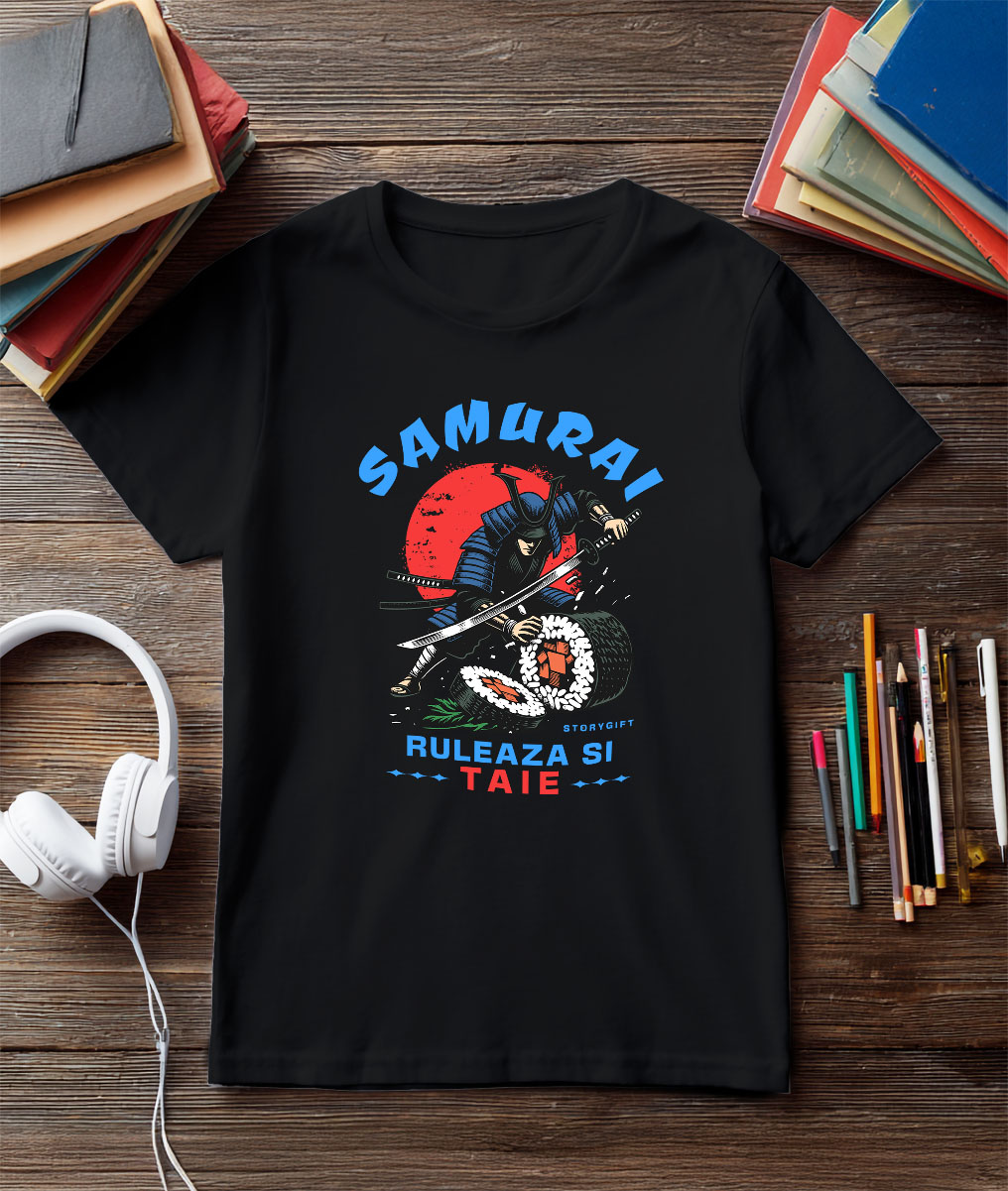 Tricou Femei, Barbati, Copii, Fata, Baiat, Unisex Personalizat Samurai Ninja cu Sabie Ascuțită și Sushi - Cadouri Personalizate pentru Iubitorii de Mâncare Chinezească și Umor [2]