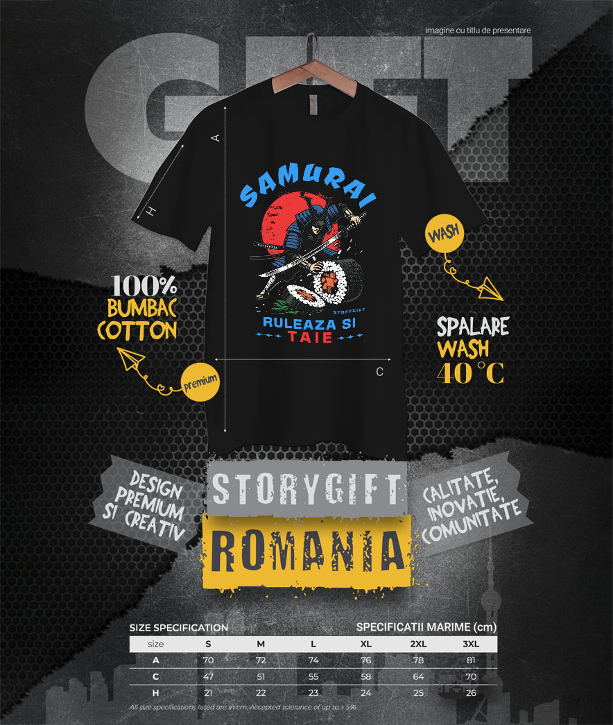 Tricou Femei, Barbati, Copii, Fata, Baiat, Unisex Personalizat Samurai Ninja cu Sabie Ascuțită și Sushi - Cadouri Personalizate pentru Iubitorii de Mâncare Chinezească și Umor [3]