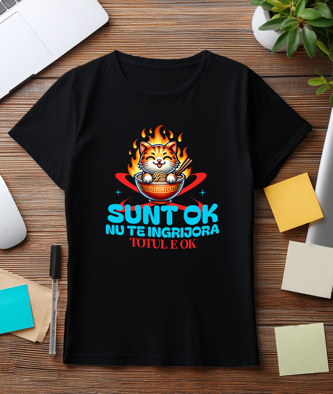 Tricou Femei, Barbati, Copii, Fata, Baiat, Unisex Personalizat Pisică Portocalie în Bol Fierbinte cu Noodles în Flăcări - Cadouri Amuzante cu Mesaje Pozitive pentru Familie și Prieteni [2]