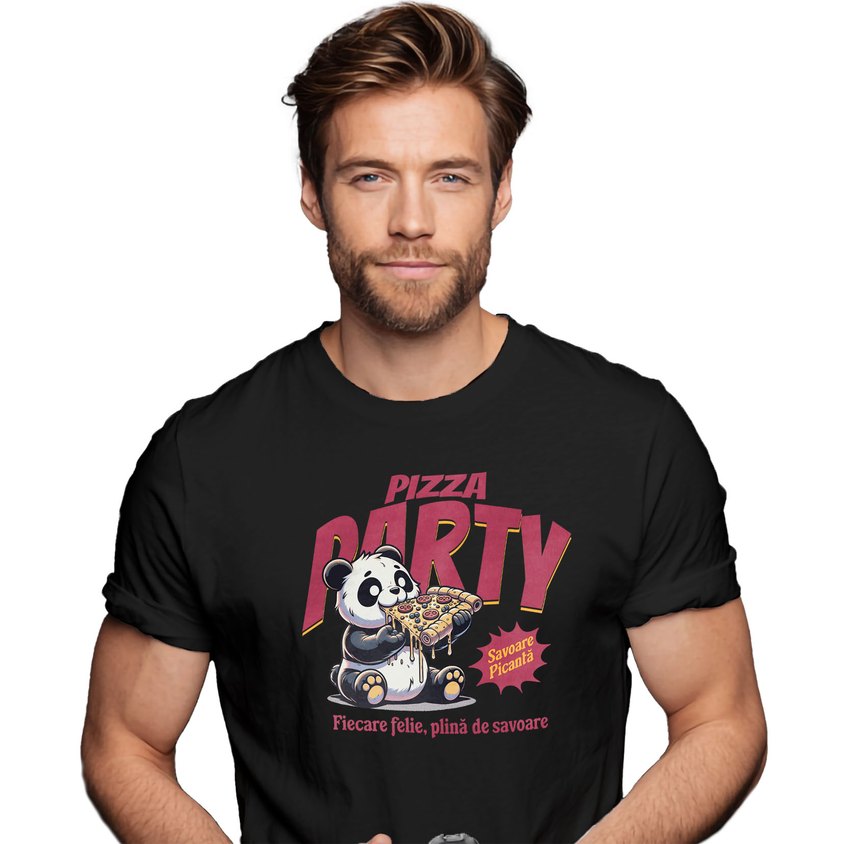 Mancare - Tricou Femei, Barbati, Copii, Fata, Baiat, Unisex Personalizat Cadouri personalizate pentru iubitorii de pizza | Urs Panda și fast food cu text amuzant