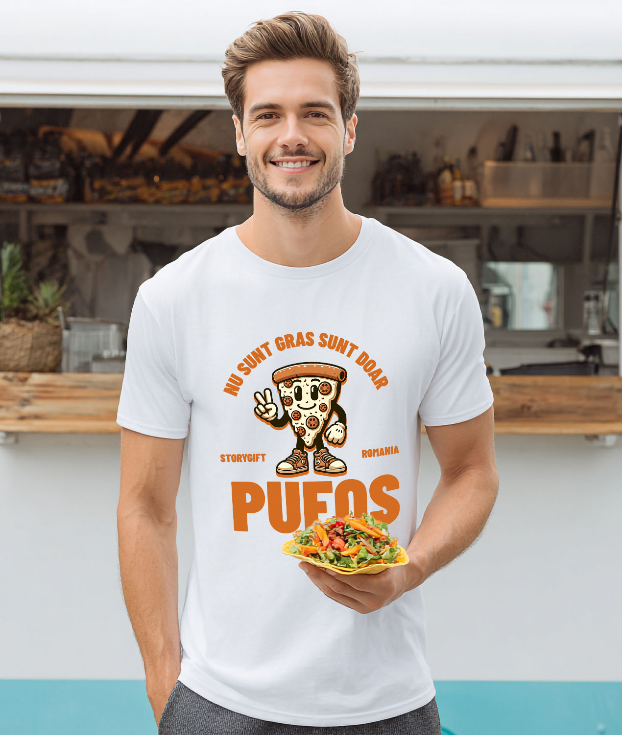 Tricou Femei, Barbati, Copii, Fata, Baiat, Unisex Personalizat Cadouri personalizate pentru iubitorii de pizza și fast food | Pizza cu sneakers și text amuzant [1]