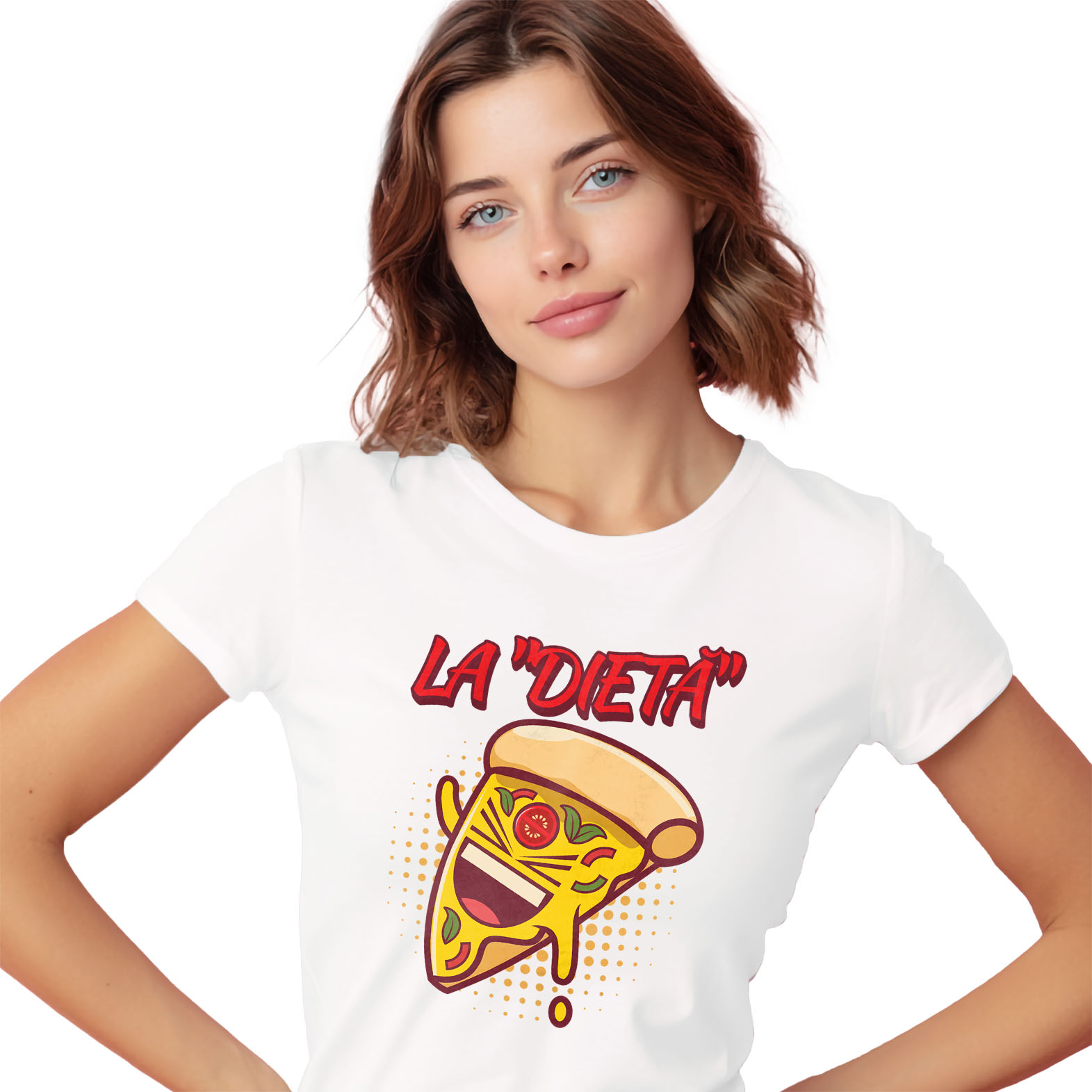 Mancare - Tricou Femei, Barbati, Copii, Fata, Baiat, Unisex Personalizat Felie de pizza personalizată pentru copii | Cadou amuzant cu text „La dietă” și fast food