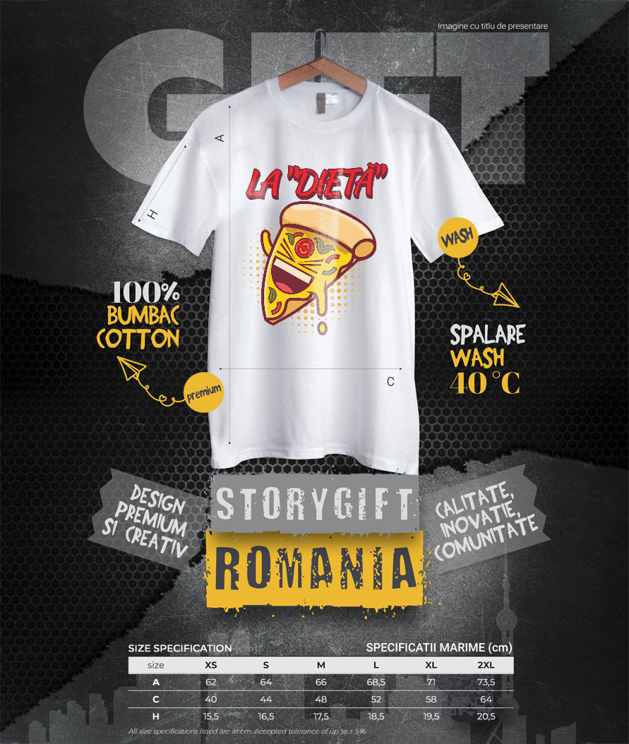 Tricou Femei, Barbati, Copii, Fata, Baiat, Unisex Personalizat Felie de pizza personalizată pentru copii | Cadou amuzant cu text „La dietă” și fast food [3]