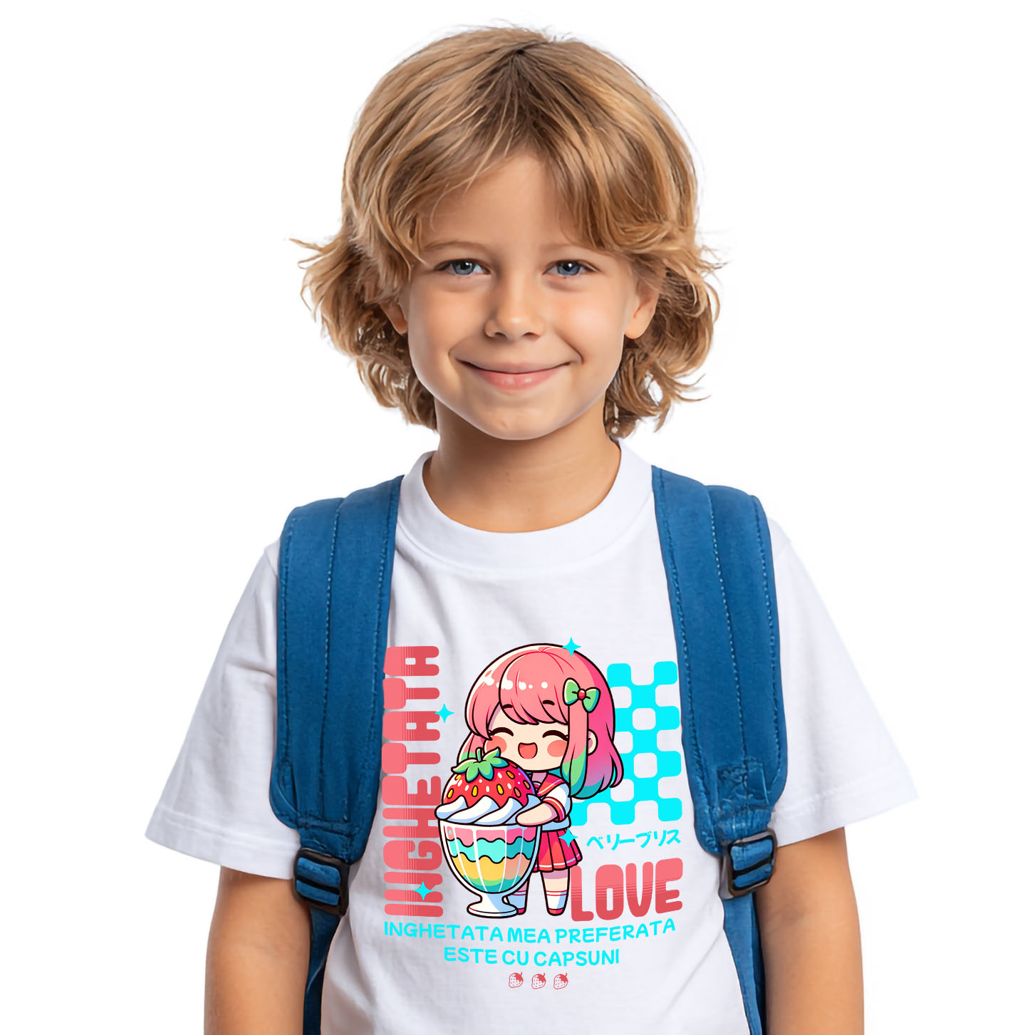 Tricou Femei, Barbati, Copii, Fata, Baiat, Unisex Personalizat Cadou personalizat pentru iubitorii de milkshake | Fata anime cu pahar imens de milkshake și căpșună [1]