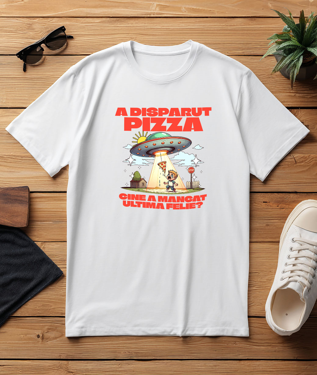 Tricou Femei, Barbati, Copii, Fata, Baiat, Unisex Personalizat Cadou personalizat cu nava spațială și pizza | „Cine a mâncat ultima felie?” pentru copii și familie [2]