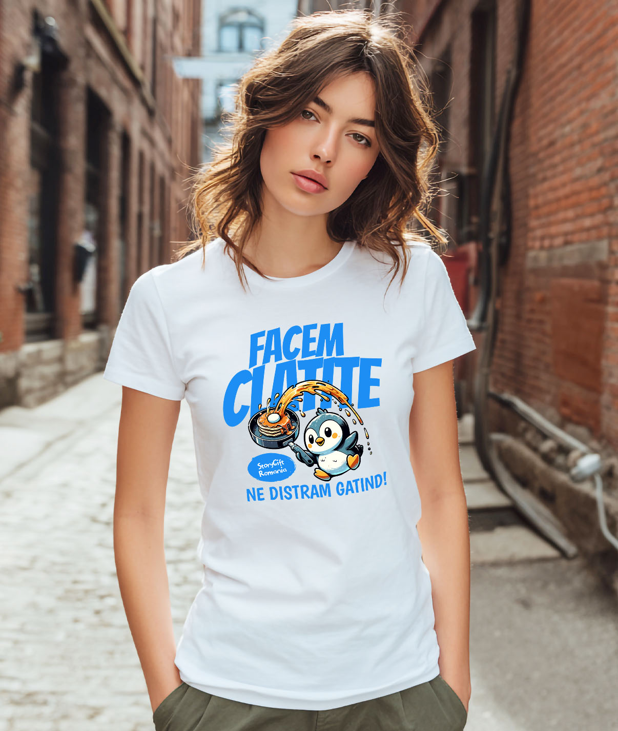 Tricou Femei, Barbati, Copii, Fata, Baiat, Unisex Personalizat Cadou personalizat pentru iubitorii de clătite | Pinguin în bucătărie cu tigaie și distracție în familie [1]