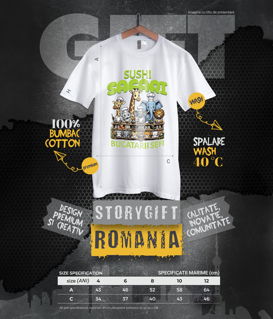 Tricou Femei, Barbati, Copii, Fata, Baiat, Unisex Personalizat Cadou personalizat cu bucătari animaliere și sushi pentru copii | Desene animate și cultură asiatică [5]