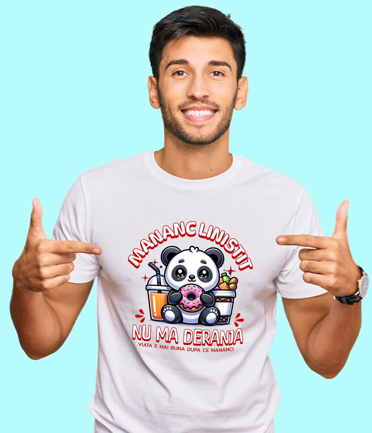 Tricou Femei, Barbati, Copii, Fata, Baiat, Unisex Personalizat Cadou personalizat urs panda cu gogoasă glazurată | Mesaj haios și dulciuri pentru familie [1]