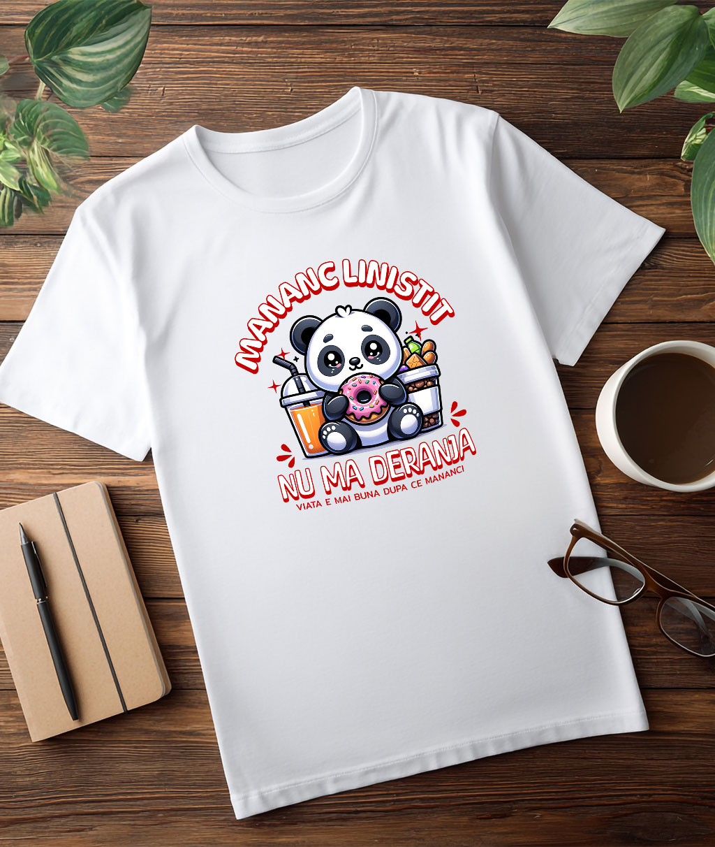 Tricou Femei, Barbati, Copii, Fata, Baiat, Unisex Personalizat Cadou personalizat urs panda cu gogoasă glazurată | Mesaj haios și dulciuri pentru familie [2]