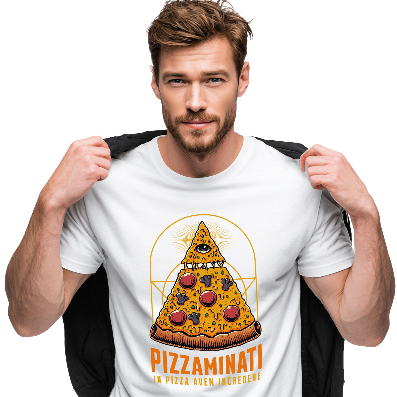 Mancare - Tricou Femei, Barbati, Copii, Fata, Baiat, Unisex Personalizat Pizza bizara cu ochi | Cadou personalizat și haios pentru familie și prieteni