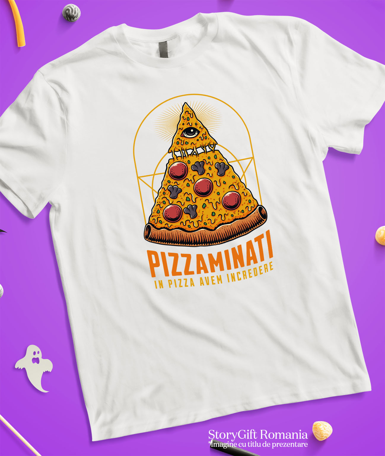 Tricou Femei, Barbati, Copii, Fata, Baiat, Unisex Personalizat Pizza bizara cu ochi | Cadou personalizat și haios pentru familie și prieteni [2]