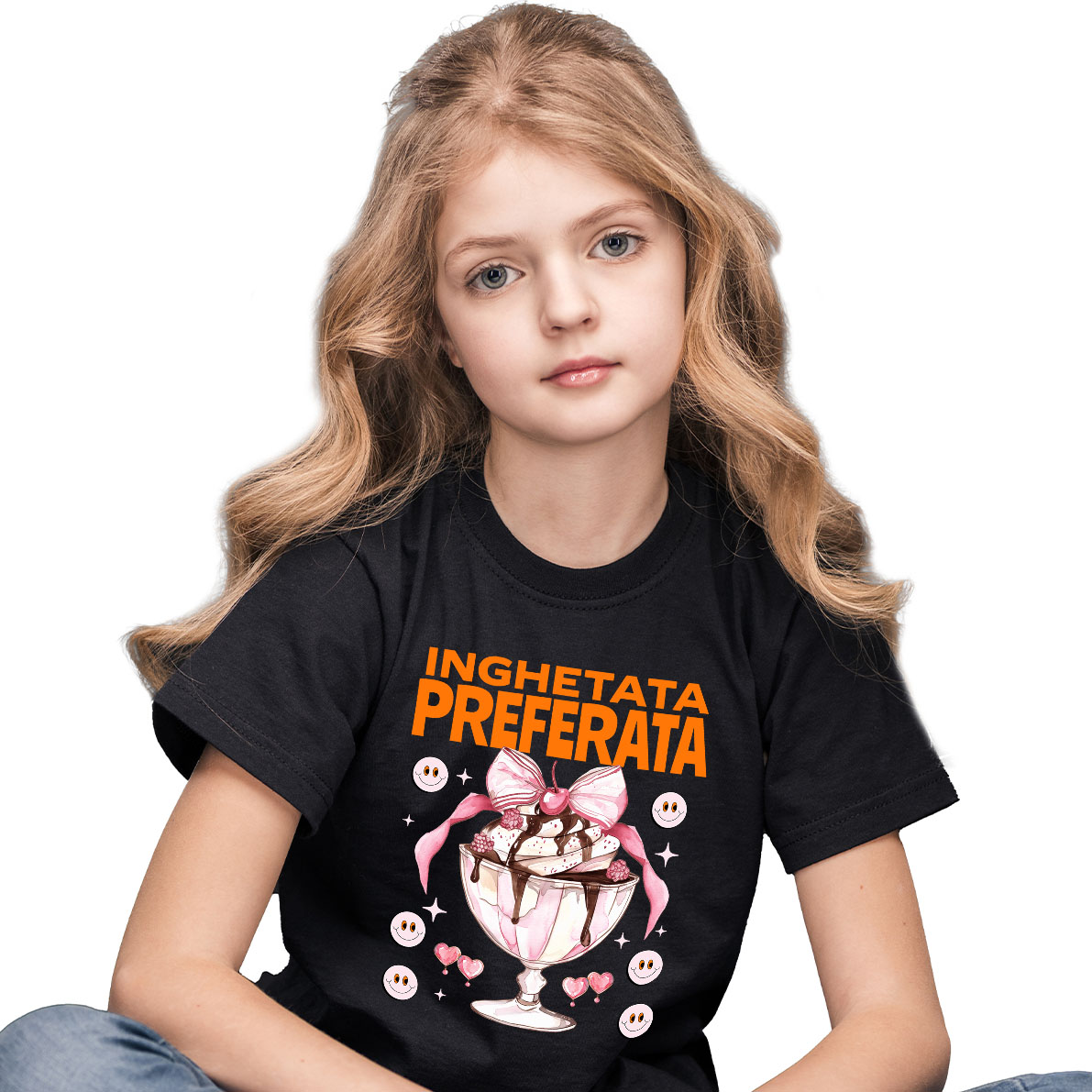 Tricou Femei, Barbati, Copii, Fata, Baiat, Unisex Personalizat Înghețată Elegantă În Pahar Cu Funda Roz și Cireșe Smiley | Cadou Personalizat Pentru Familie și Copii [1]