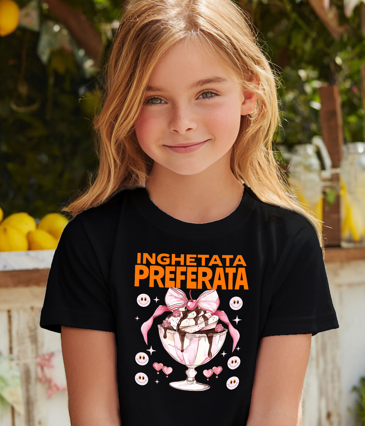 Tricou Femei, Barbati, Copii, Fata, Baiat, Unisex Personalizat Înghețată Elegantă În Pahar Cu Funda Roz și Cireșe Smiley | Cadou Personalizat Pentru Familie și Copii [3]