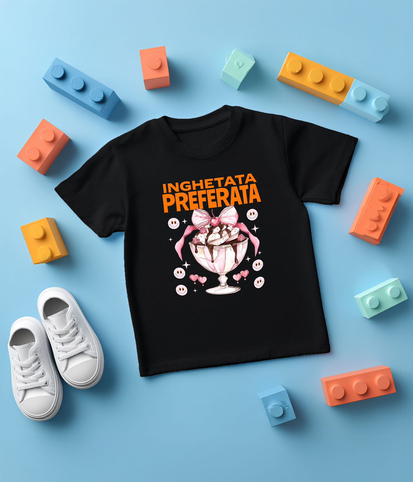 Tricou Femei, Barbati, Copii, Fata, Baiat, Unisex Personalizat Înghețată Elegantă În Pahar Cu Funda Roz și Cireșe Smiley | Cadou Personalizat Pentru Familie și Copii [4]