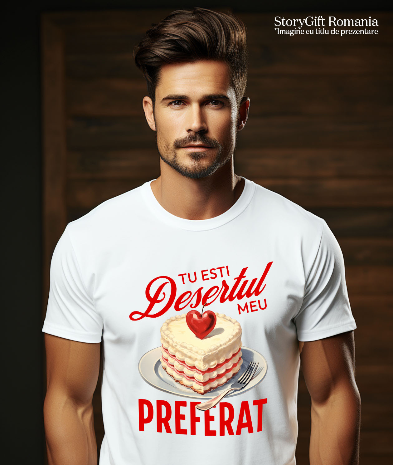 Tricou Femei, Barbati, Copii, Fata, Baiat, Unisex Personalizat Tort Romantic Inimă Cu Mesaj Personalizat și Cireșe Roșii | Desert Perfect pentru Familie și Iubire [1]