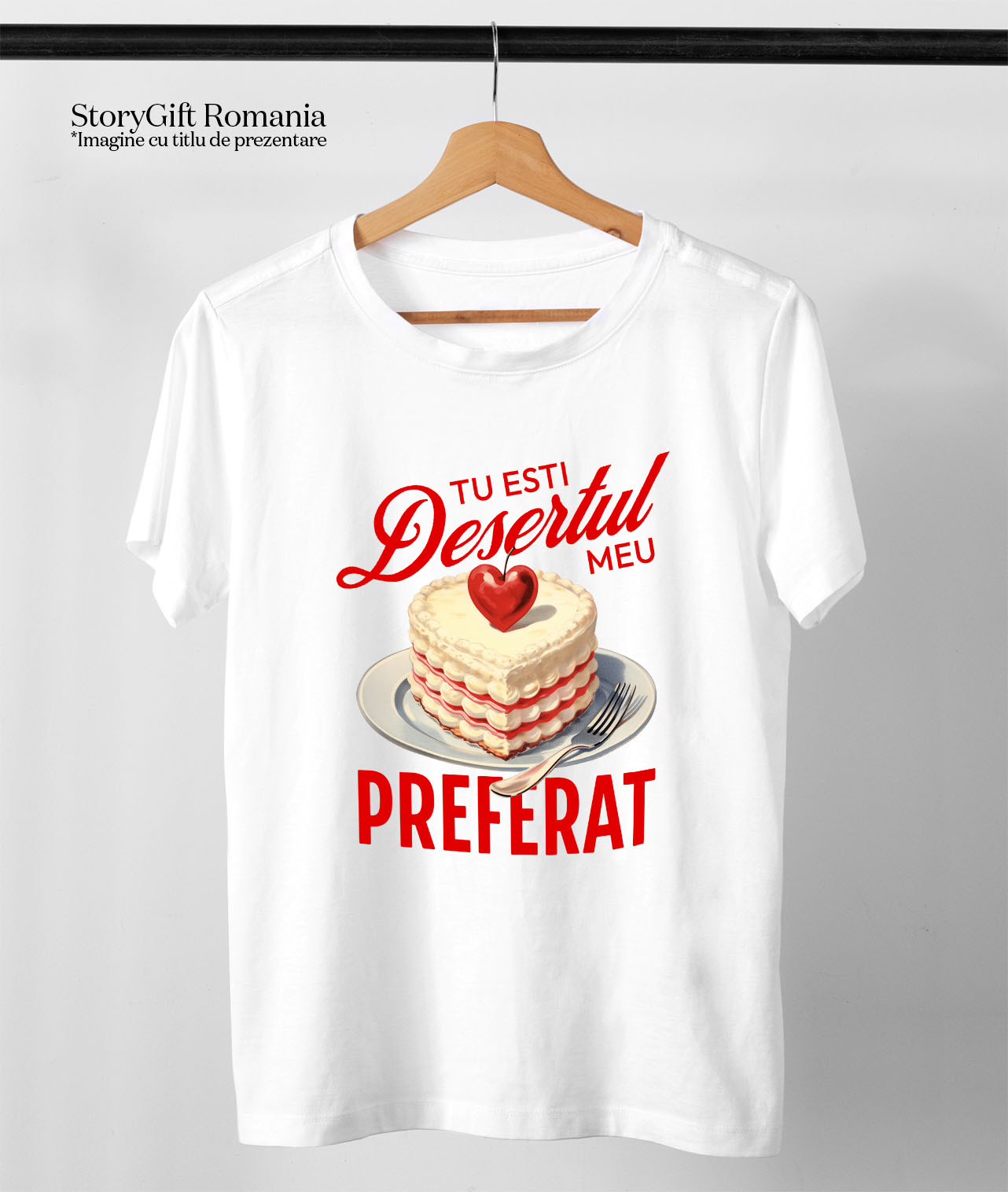 Tricou Femei, Barbati, Copii, Fata, Baiat, Unisex Personalizat Tort Romantic Inimă Cu Mesaj Personalizat și Cireșe Roșii | Desert Perfect pentru Familie și Iubire [2]