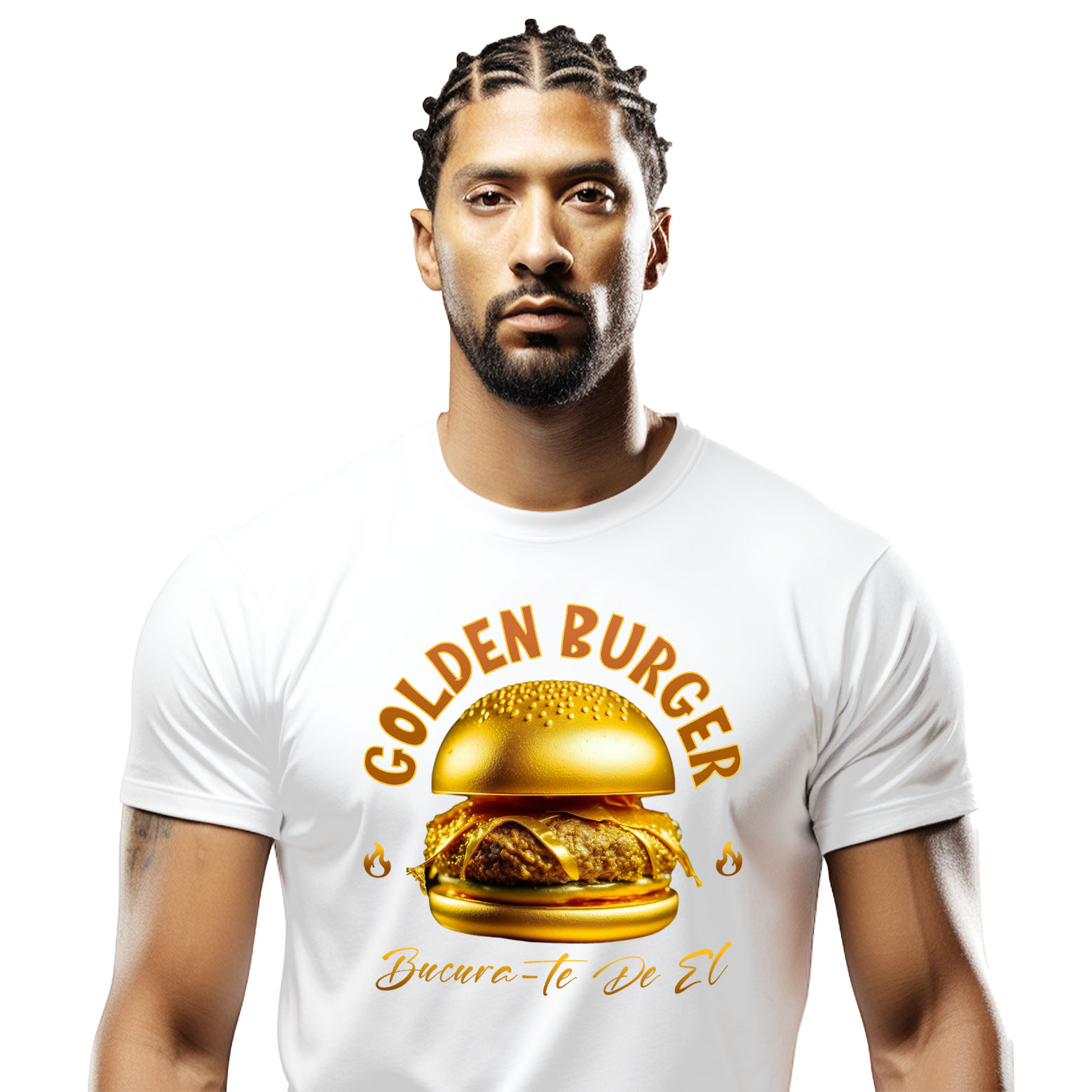Mancare - Tricou Femei, Barbati, Copii, Fata, Baiat, Unisex Personalizat Golden Burger Savuros De Aur | Fast Food Delicios și Personalizat pentru Familie și Prieteni