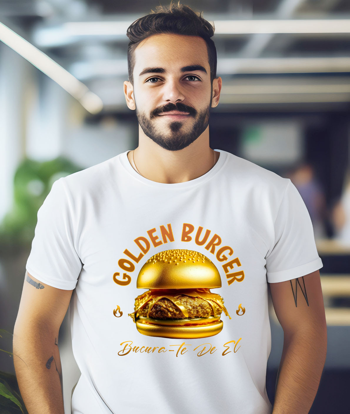 Tricou Femei, Barbati, Copii, Fata, Baiat, Unisex Personalizat Golden Burger Savuros De Aur | Fast Food Delicios și Personalizat pentru Familie și Prieteni [1]