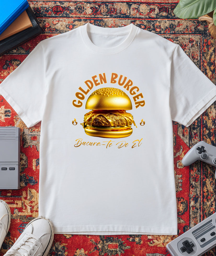 Tricou Femei, Barbati, Copii, Fata, Baiat, Unisex Personalizat Golden Burger Savuros De Aur | Fast Food Delicios și Personalizat pentru Familie și Prieteni [2]