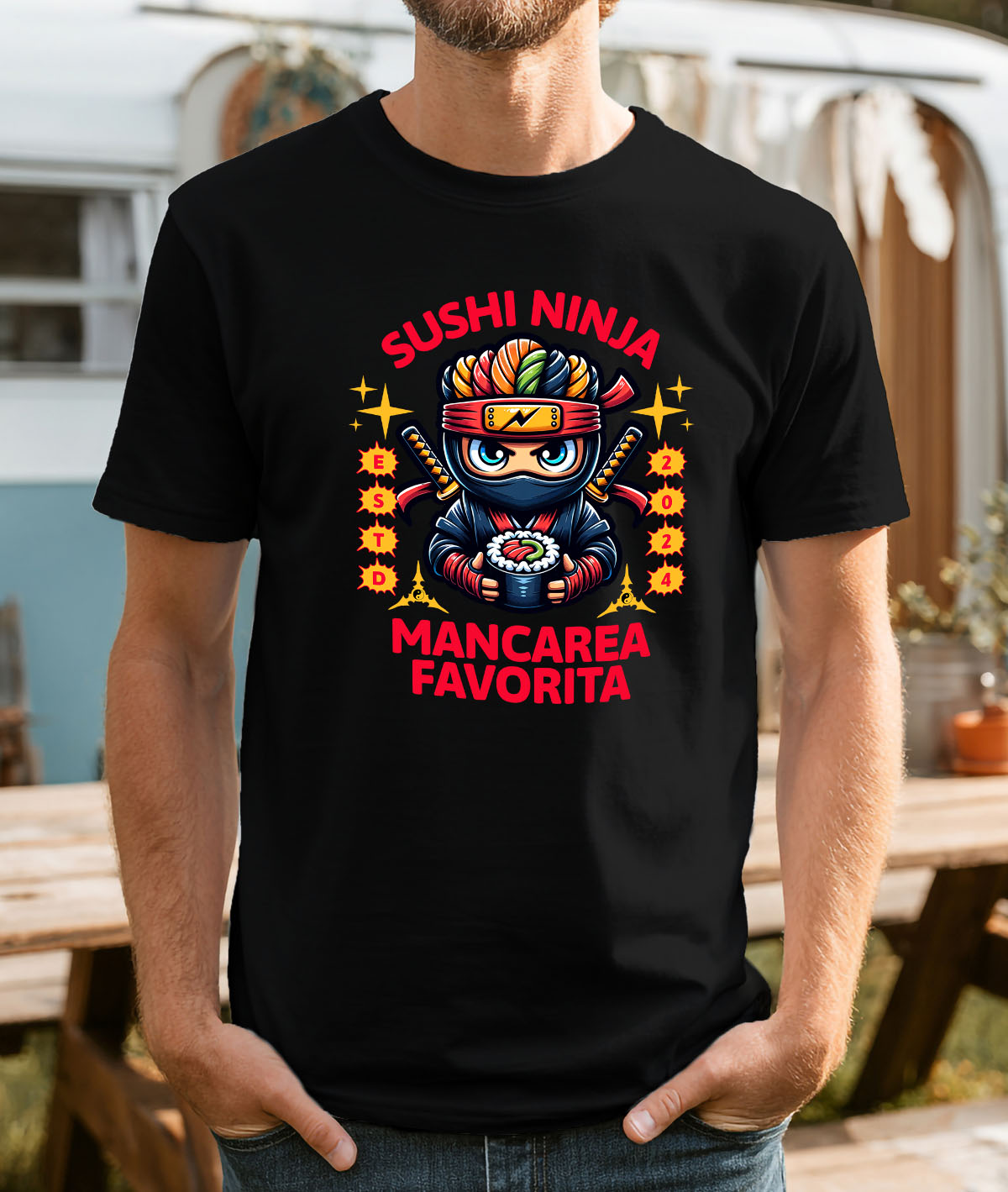 Tricou Femei, Barbati, Copii, Fata, Baiat, Unisex Personalizat Tort Ninja Personalizat - Sushi Tematic și Sabii | Cadou Perfect pentru Copii [1]