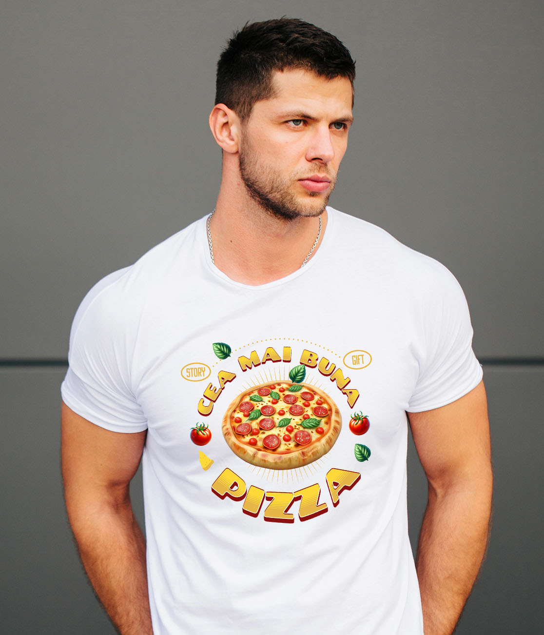 Tricou Femei, Barbati, Copii, Fata, Baiat, Unisex Personalizat Pizza Imensă cu Peperoni și Legume - Fast Food Delicios pentru Familie și Prieteni [1]